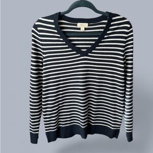 White/blue striped V-neck sweater by Style&Co